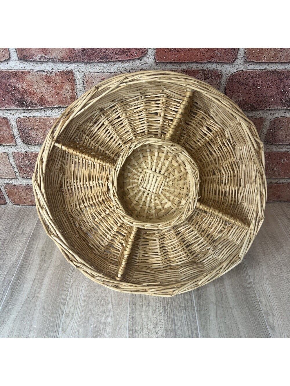 Wicker Divided Serving Tray Woven Rattan Chip & Dip Cottage Core Storage Basket